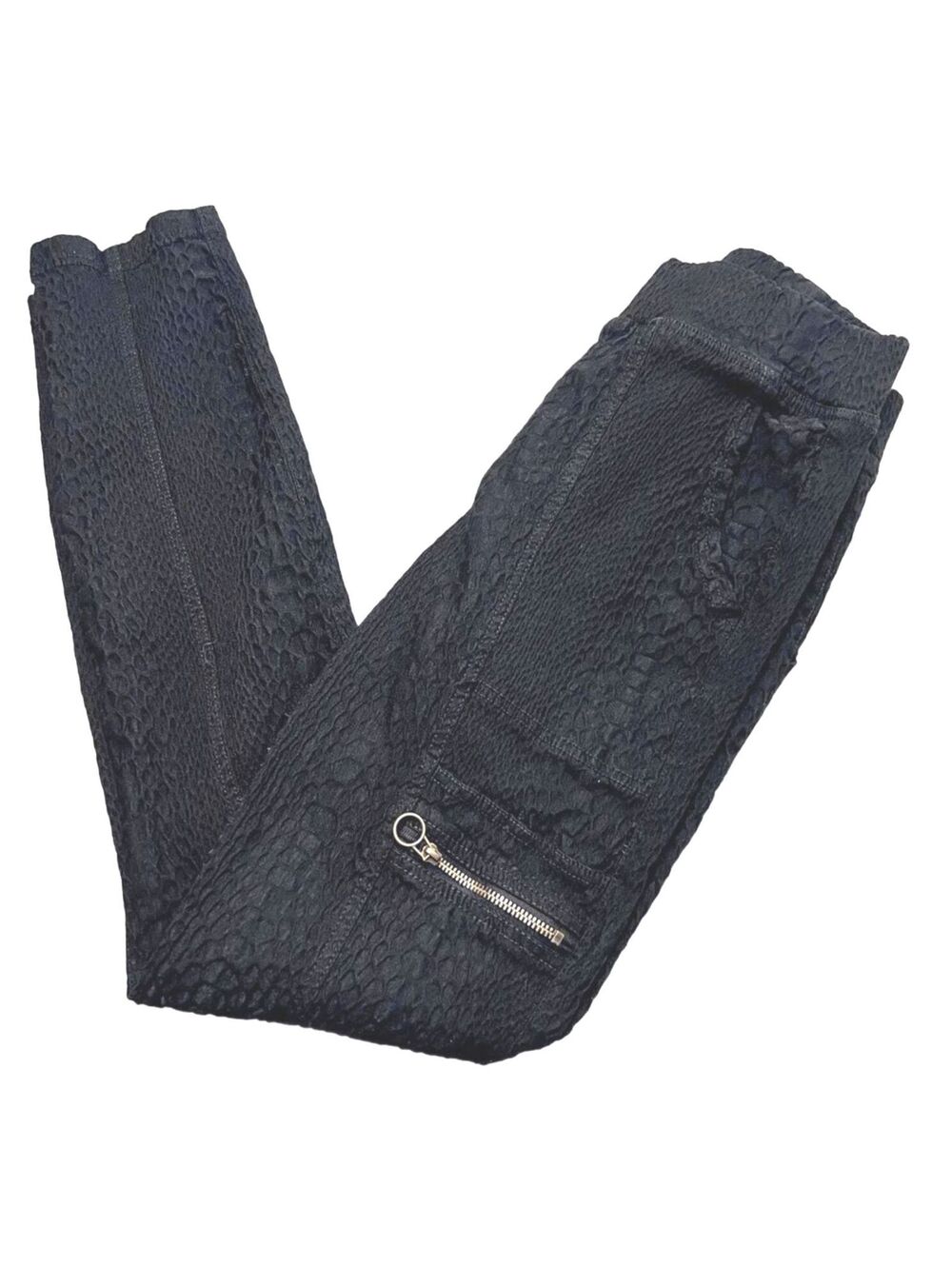 XCVI Kamala Textured Snakeskin Cargo Leggings Black Lagenlook Boho Utility XS - Picture 2 of 9